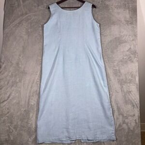 Tom Tom Maxi Dress 100% Linen Womens Large Light Blue Made In USA Beachy Boho